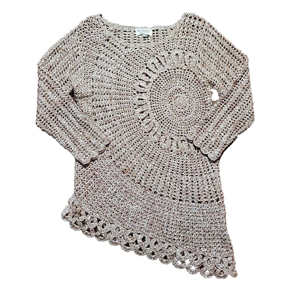 Norm Thompson Crochet Knit Sweater Tunic in Light Beige